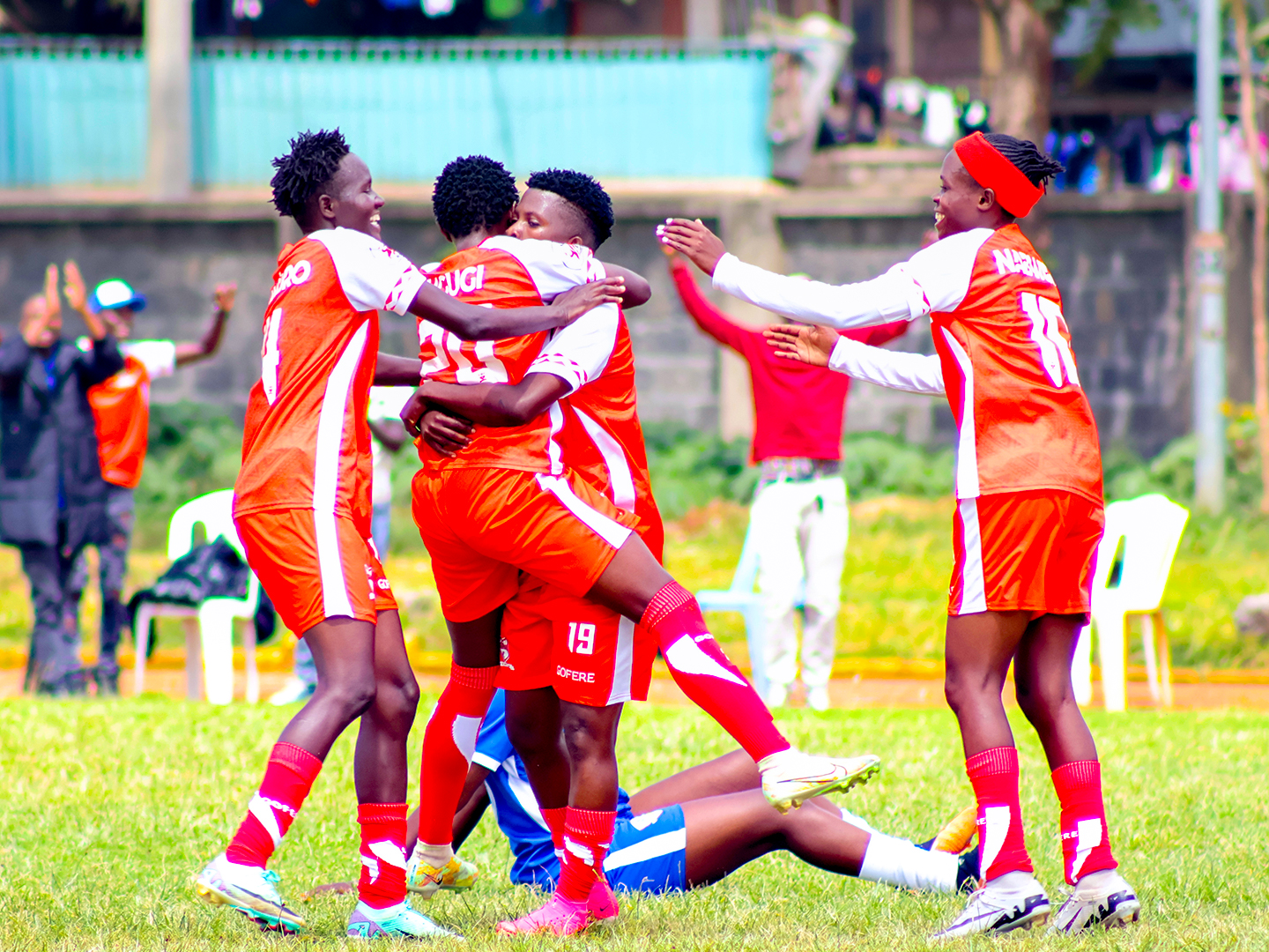 NuruHadima celebrates her goal with Esther Ngugi, Mercy Manguro and Valerian Nabwire